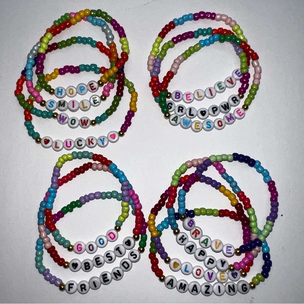 Colorful Beaded Friendship/Positive Affirmations Stretch Bracelets Set/Lot-14
